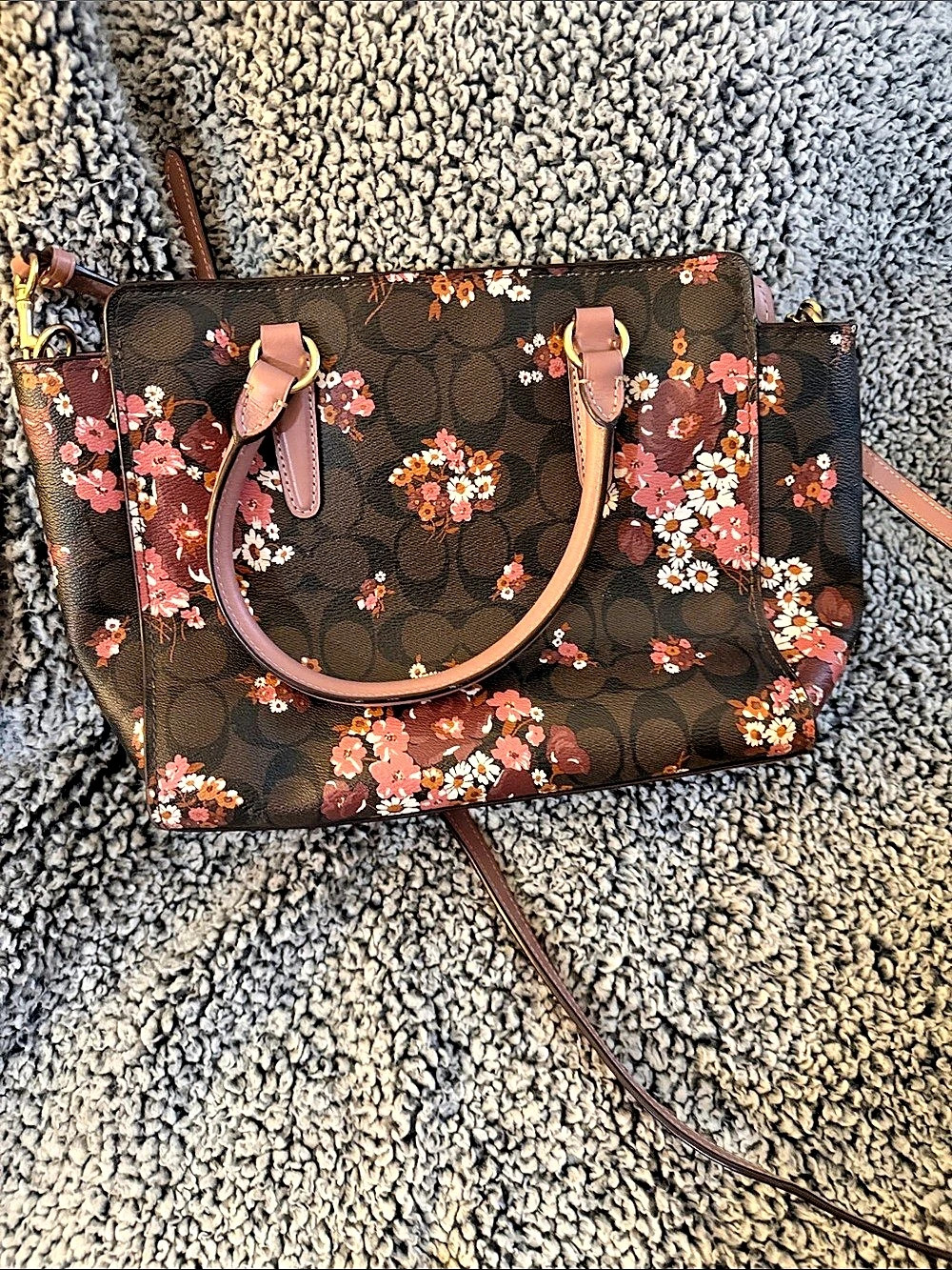 Coach Floral Satchel in Brown & Pink